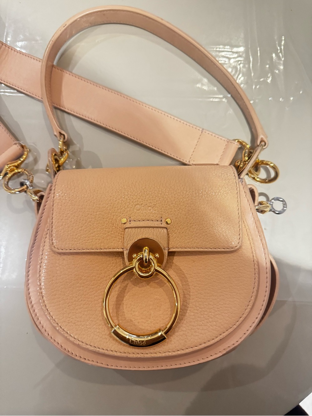 Chloé Small Crossbody Bag in Blush Pink with Gold Ring